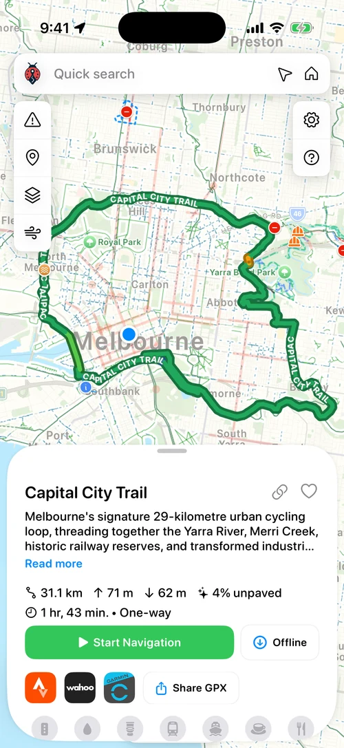 AusBUG map showing Melbourne's Capital City Trail